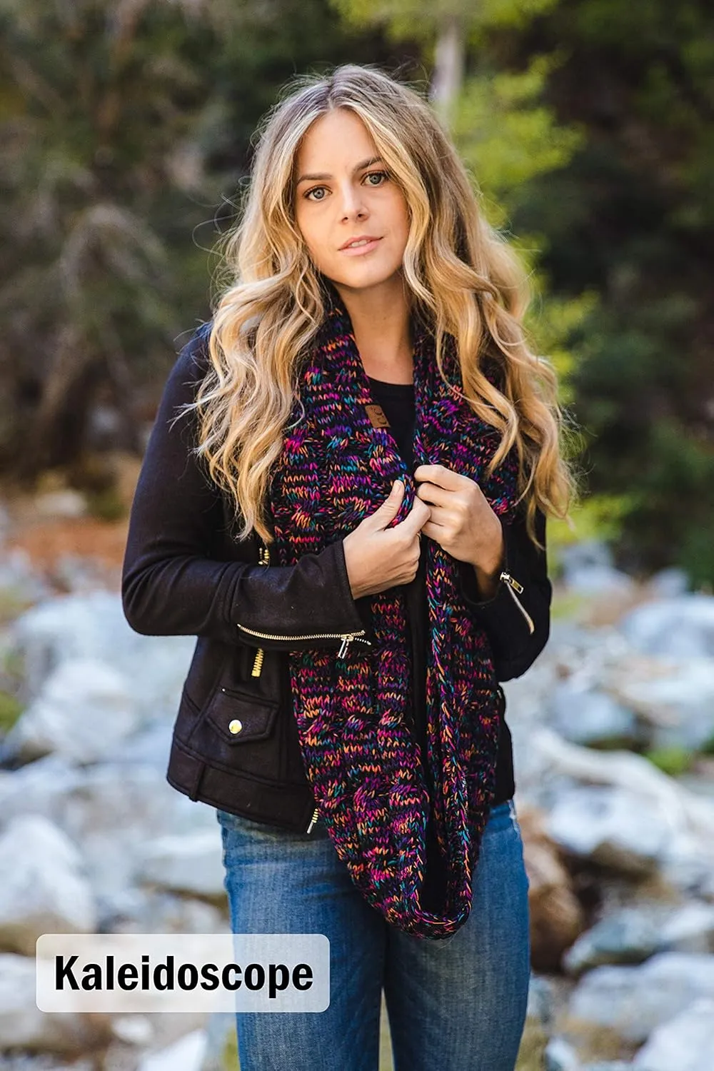 Funky Junque Cozy Ribbed Cable Knit Infinity Scarf Wrap - Mother's Day Gift - for Women