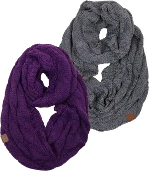 Funky Junque Cozy Ribbed Cable Knit Infinity Scarf Wrap - Mother's Day Gift - for Women