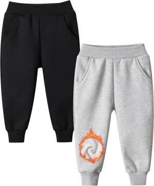 GFQLONG Toddler Boys 2 Pack Polar Fleece Jogger Sweatpants,Baby Winter Warm Pocket Lounging Bottoms