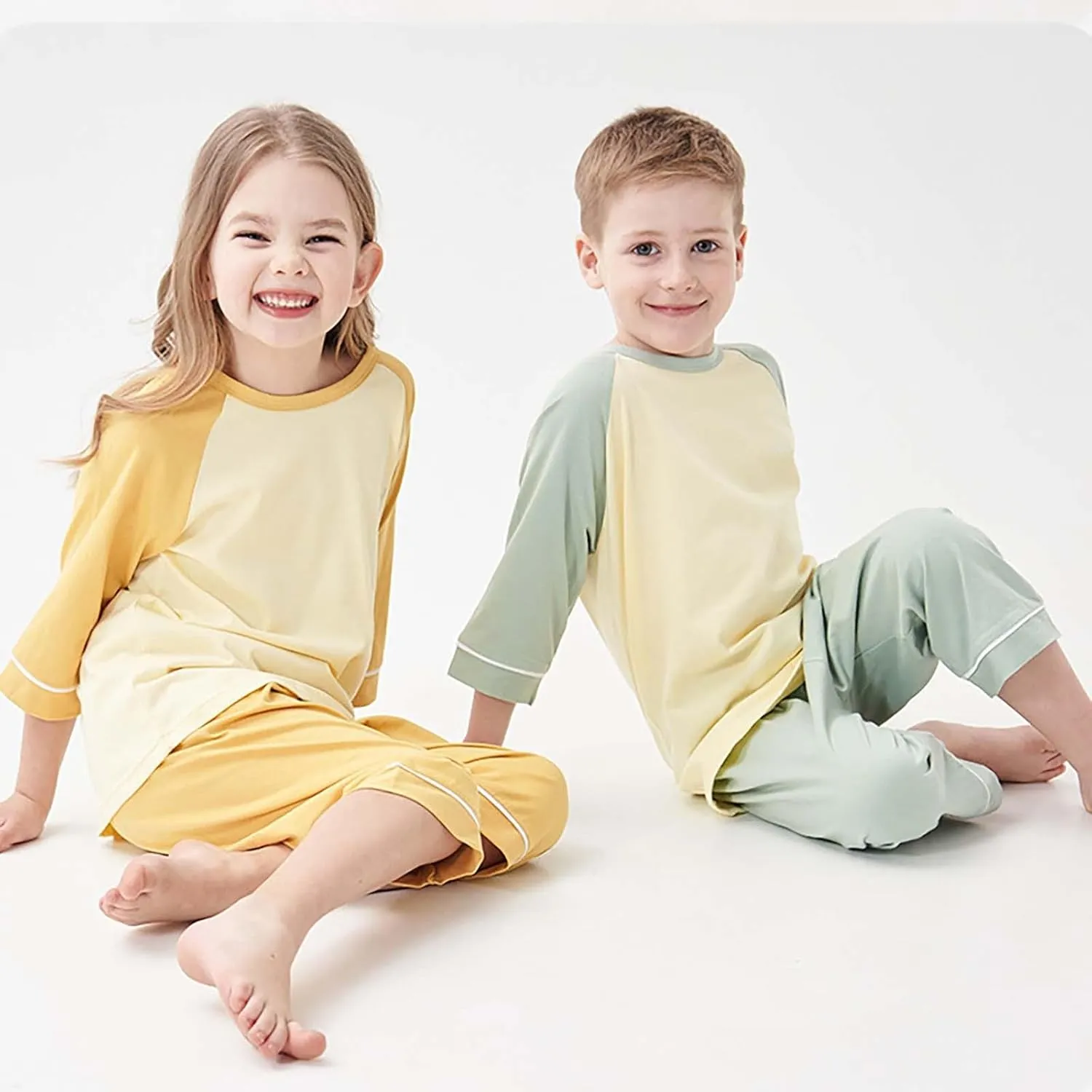 Girls Boys Short Sleeve Pajamas Set 2Pcs Summer Sleepwear Soft T Shirt Top Long Pants Spring Pajama Outfits