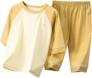 Girls Boys Short Sleeve Pajamas Set 2Pcs Summer Sleepwear Soft T Shirt Top Long Pants Spring Pajama Outfits