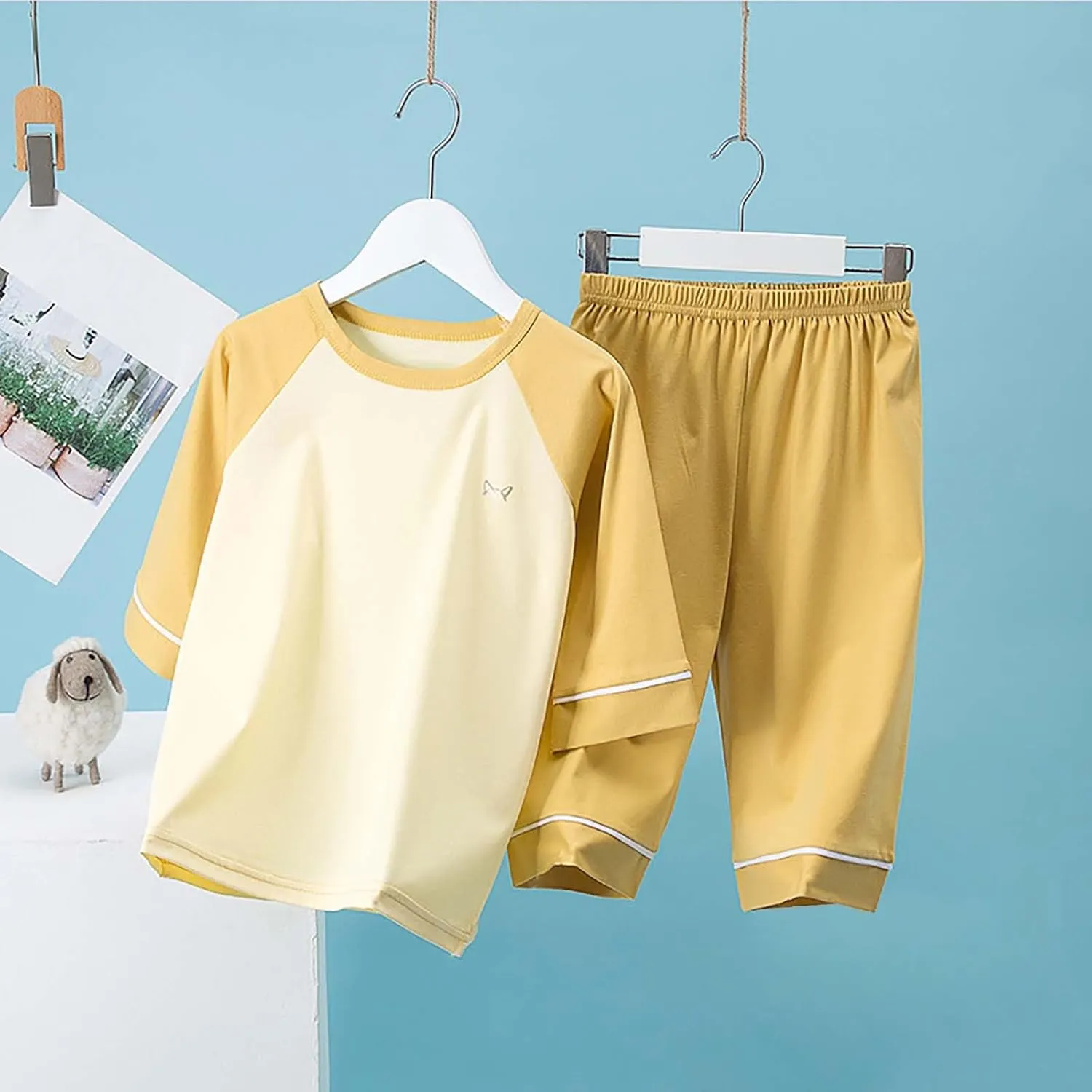 Girls Boys Short Sleeve Pajamas Set 2Pcs Summer Sleepwear Soft T Shirt Top Long Pants Spring Pajama Outfits