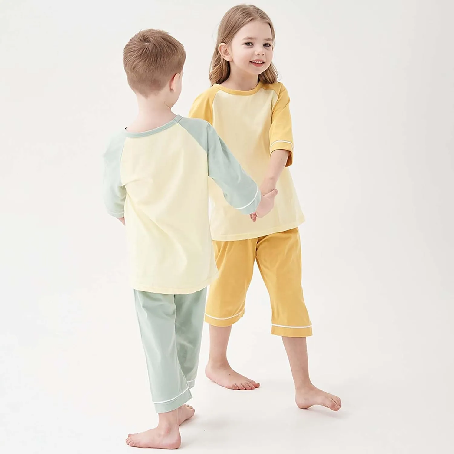 Girls Boys Short Sleeve Pajamas Set 2Pcs Summer Sleepwear Soft T Shirt Top Long Pants Spring Pajama Outfits