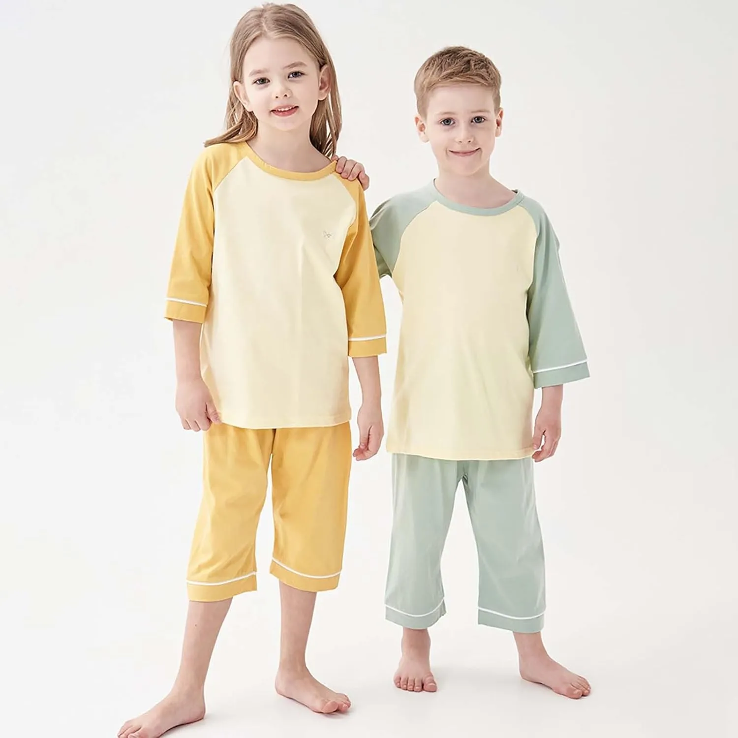 Girls Boys Short Sleeve Pajamas Set 2Pcs Summer Sleepwear Soft T Shirt Top Long Pants Spring Pajama Outfits
