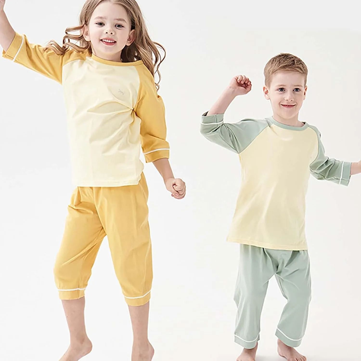 Girls Boys Short Sleeve Pajamas Set 2Pcs Summer Sleepwear Soft T Shirt Top Long Pants Spring Pajama Outfits
