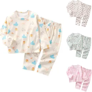Girls Boys Spring Pajamas Set Cute artoon 2 Pieces js Soft Pajama Long Sleeve Sleepwear Pants (Beige, 3-4 Years)