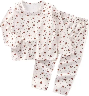 Girls Boys Spring Pajamas Set Cute artoon 2 Pieces js Soft Pajama Long Sleeve Sleepwear Pants (Coffee, 8-9 Years)