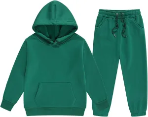Girls Boys Sweatsuits 2pc Tracksuit Athletic Hooded Sweatshirt  Jogger Sweatpants Gymnastics (Green, 10-11 Years)