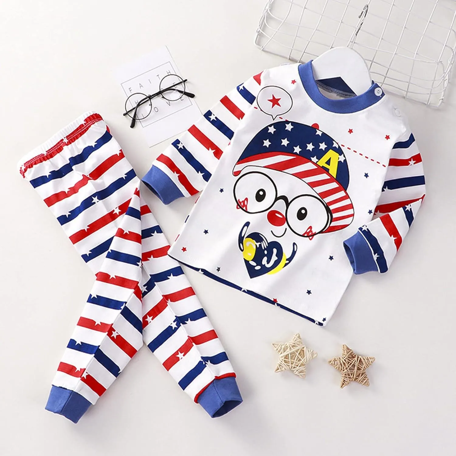 Girls Boys Toddler Soft Pajamas Toddler Cartoon Prints Long Sleeve Kid Sleepwear Sets boy s