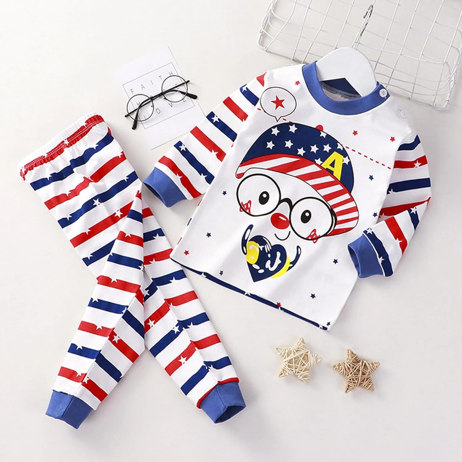 Girls Boys Toddler Soft Pajamas Toddler Cartoon Prints Long Sleeve Kid Sleepwear Sets boy s
