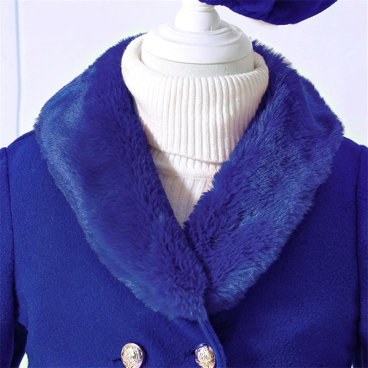 Girls Christmas Woolen Jacket & Beret Solid Fleece Lined Long Sleeve Long Coat Outerwear & Hat Sets Fall WInter