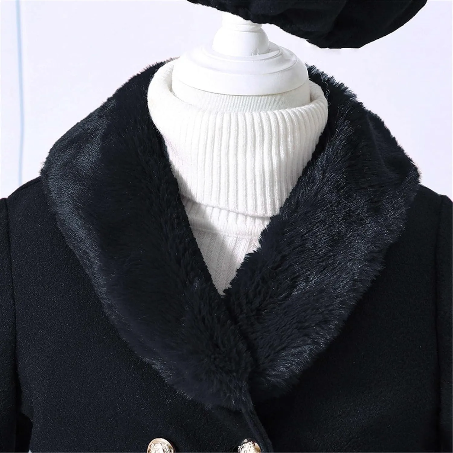 Girls Christmas Woolen Jacket & Beret Solid Fleece Lined Long Sleeve Long Coat Outerwear & Hat Sets Fall WInter