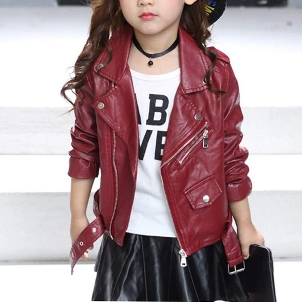 Girls Faux Leather Jacket for Kids Motorcycle Biker Leather Jackets Children PU omber Jacket Girls aterproof Old