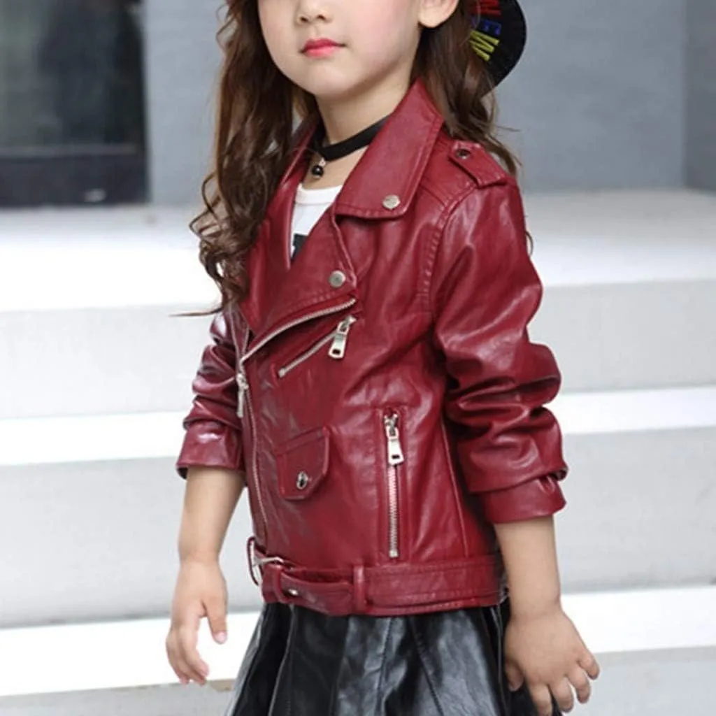 Girls Faux Leather Jacket for Kids Motorcycle Biker Leather Jackets Children PU omber Jacket Girls aterproof Old