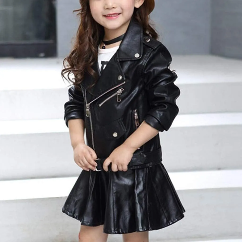 Girls Faux Leather Jacket for Kids Motorcycle Biker Leather Jackets Children PU omber Jacket Girls aterproof Old