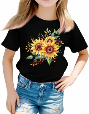 Girls Graphic Tees Oversized T Shirts Teen Boho Floral Short Sleeve Crewneck Tunic Tops Casual Loose Fit 313 Years