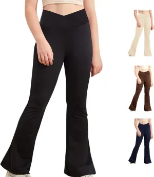 Girl's Leggings High Waisted Flare Leggings Pants Cotton Black Bell Bottoms for Girls Full Length Jazz Dance Pants
