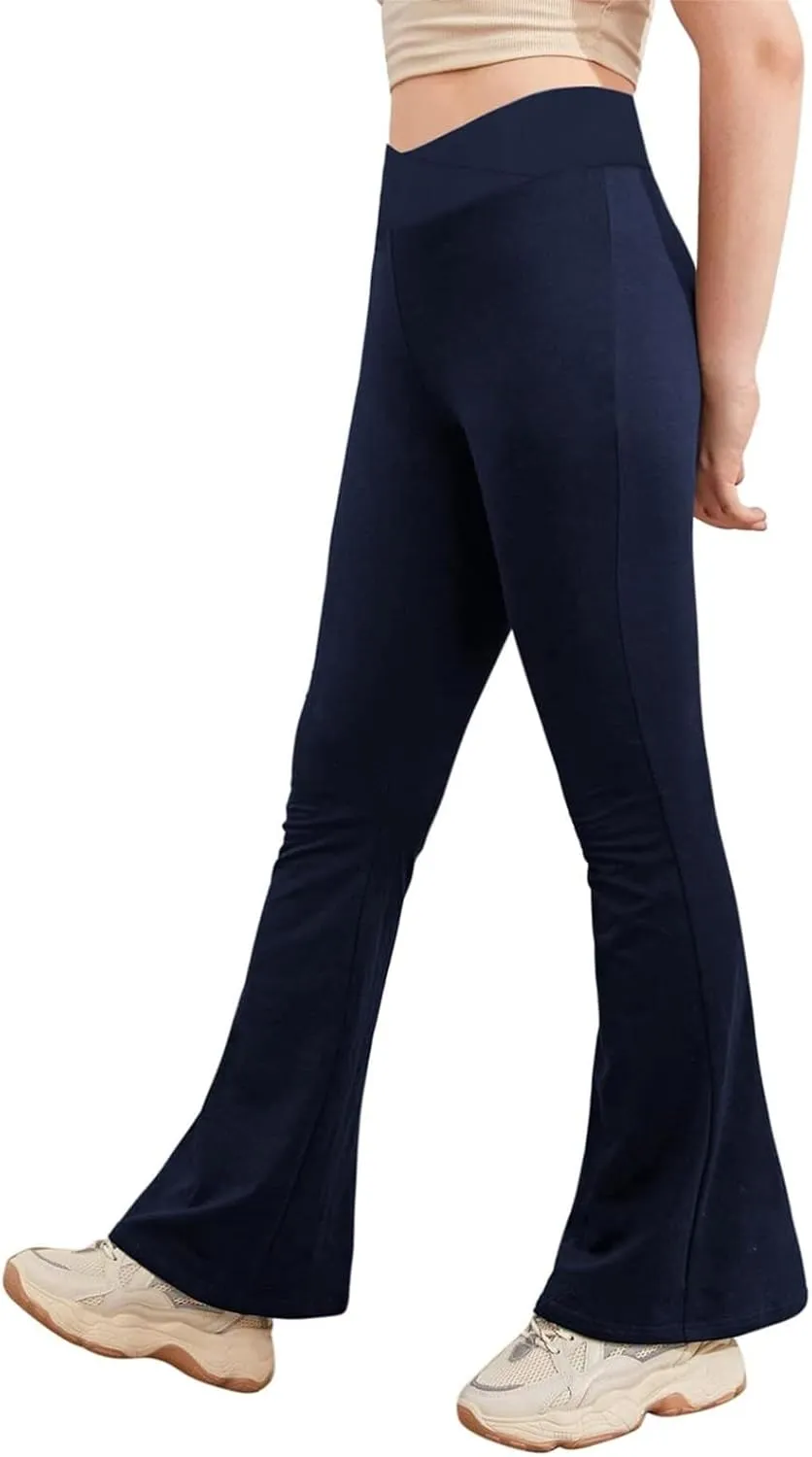 Girl's Leggings High Waisted Flare Leggings Pants Cotton Black Bell Bottoms for Girls Full Length Jazz Dance Pants