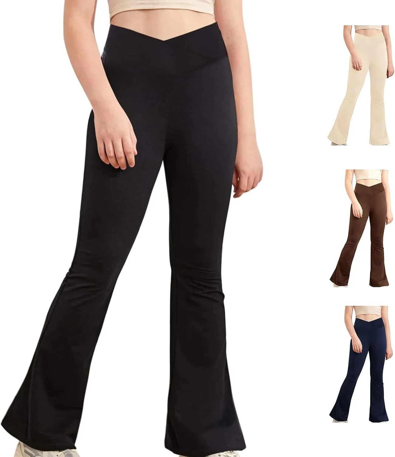 Girl's Leggings High Waisted Flare Leggings Pants Cotton Black Bell Bottoms for Girls Full Length Jazz Dance Pants