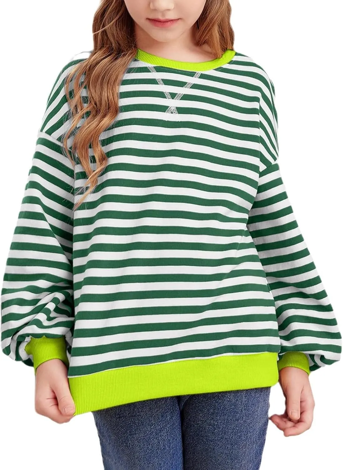 Girls Striped Pullover Toddler Girl Cotton Long Sleeve Oversized Sweatshirt Color Block Fall Winter Clothes Tops