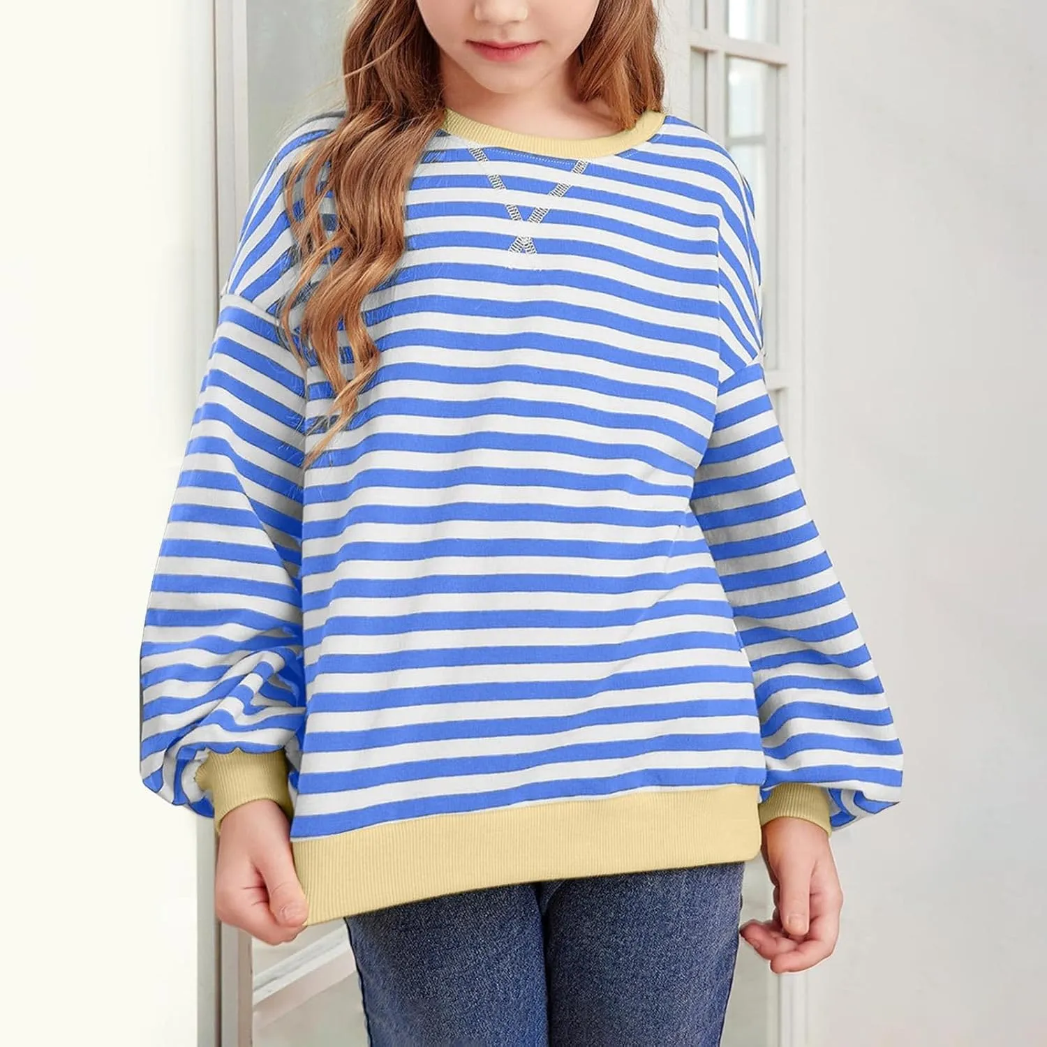 Girls Striped Pullover Toddler Girl Cotton Long Sleeve Oversized Sweatshirt Color Block Fall Winter Clothes Tops