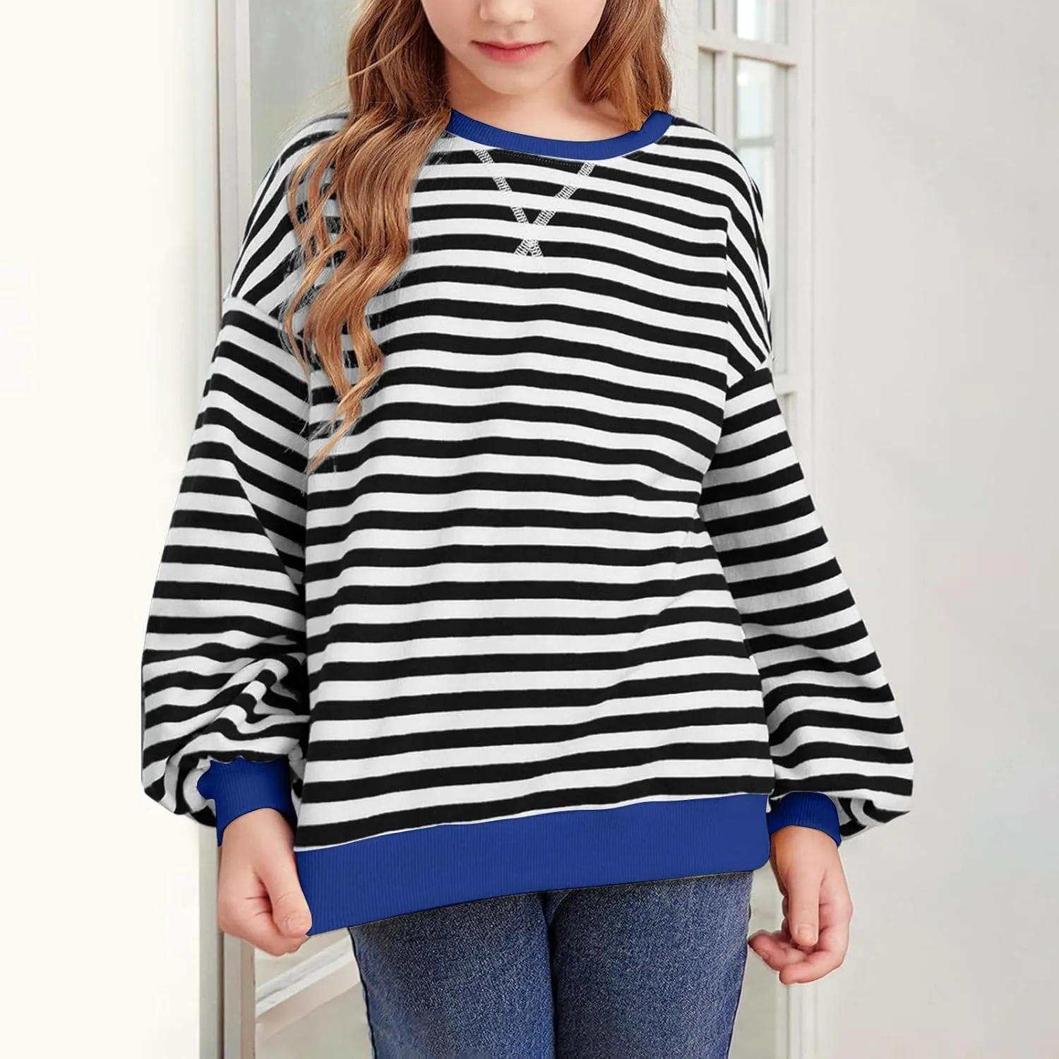 Girls Striped Pullover Toddler Girl Cotton Long Sleeve Oversized Sweatshirt Color Block Fall Winter Clothes Tops