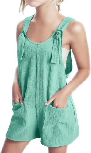 Girls Summer Casual Rompers Bib Short Overalls Loose Linen Jumpsuit Beach Travel Outfits For Kids 5 14Y Girls Jumpsuit