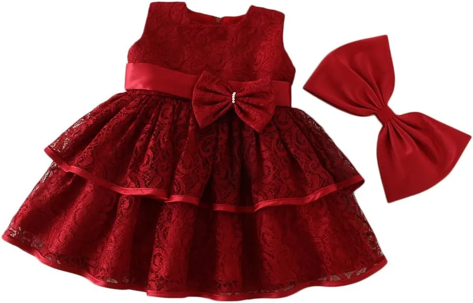 Glamulice Baby Girls Infant Lace Party Dresses Princess Wedding Birthday Formal Dress for Toddler