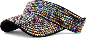 Gudessly Shiny Rhinestones Sport Sun Visor Adjustable Summer Cap Visor Caps for Women Men