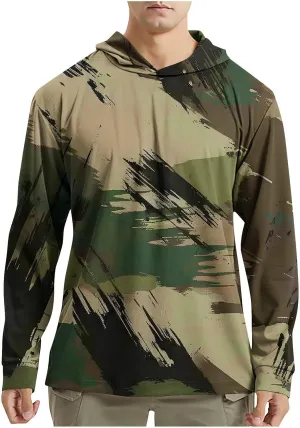 Hoodies for Men Quick Dry UPF 50  UV Sun Protection Shirts Camo Outdoor Long Sleeve Shirts SPF Rash Guard Fishing Shirt