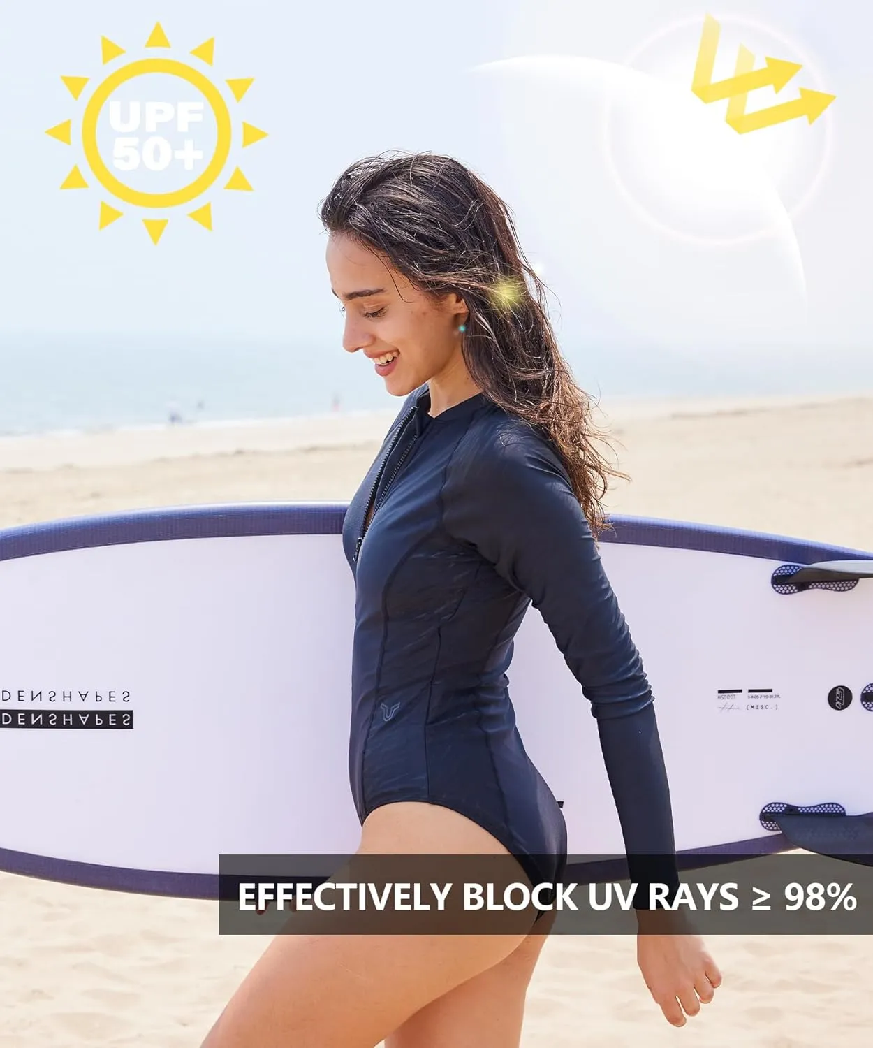 HUGE SPORTS Women's One Piece Swimsuits Long Sleeve Rash Guard Shirts Swim Bathing Suit with Padding
