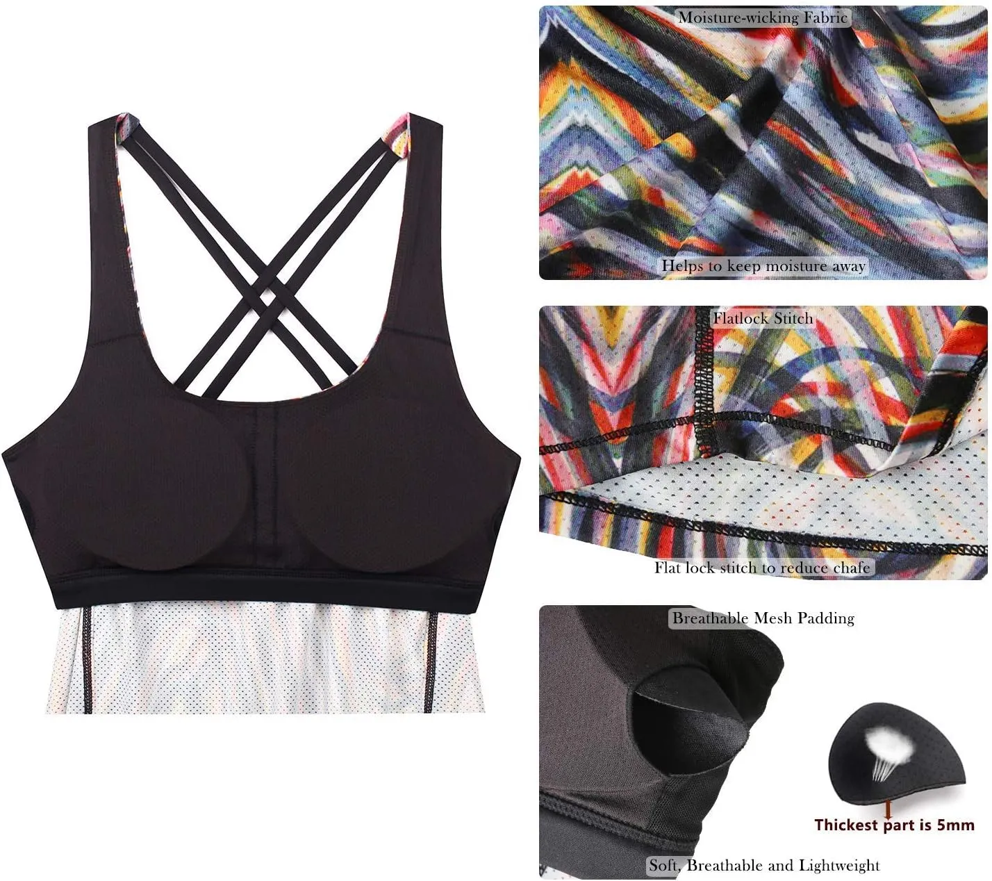 icyzone Workout Tank Tops Built in Bra - Women's Strappy Athletic Yoga Tops, Exercise Running Gym Shirts