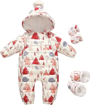 Infant Newborn Baby Hoodie Down Jacket Long Sleeve Puffer Jumpsuit  Gloves   Shoes 3PCS Outfits Warm Romper