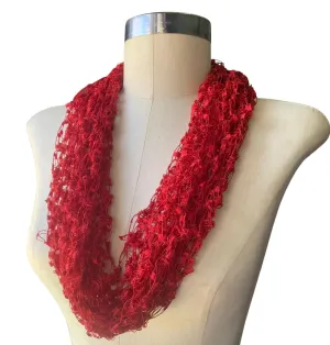 Infinity Scarf, Necklace Scarf Infinity Scarf, Loop Scarf Light Weight Scarf, Bright Red Scarf, Cowl, Fiber Jewelry Single Loop Fashion accessory Made in the USA