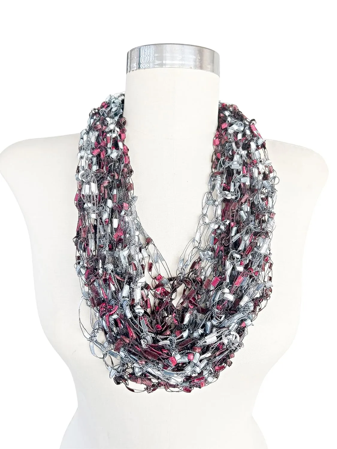 Infinity Scarf, Red, Black and White Scarf, Handmade Necklace Scarf Infinity Scarf, Loop Scarf Light Weight Scarf, Scarf, Cowl, Fiber Jewelry Single Loop Fashion accessory Made in the USA