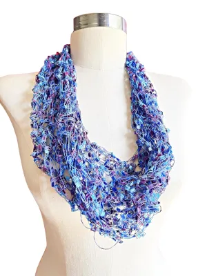 Infinity Scarf,Blue and Purple Scarf, Handmade Necklace Scarf Infinity Scarf, Loop Scarf Light Weight Scarf, Scarf, Cowl, Fiber Jewelry Single Loop Fashion accessory Made in the USA