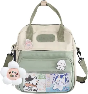 JQWSVE Kawaii Backpack Messenger Crossbody Canvas Tote Bag for Women with Kawaii Accessories