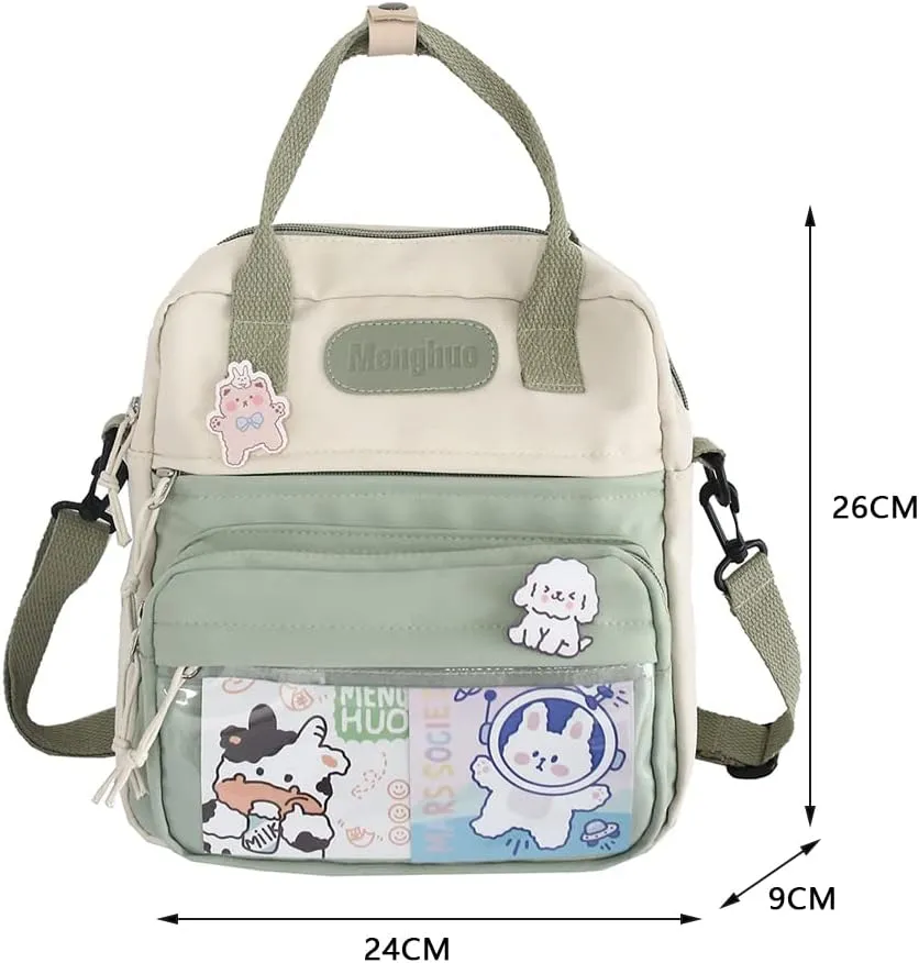 JQWSVE Kawaii Backpack Messenger Crossbody Canvas Tote Bag for Women with Kawaii Accessories
