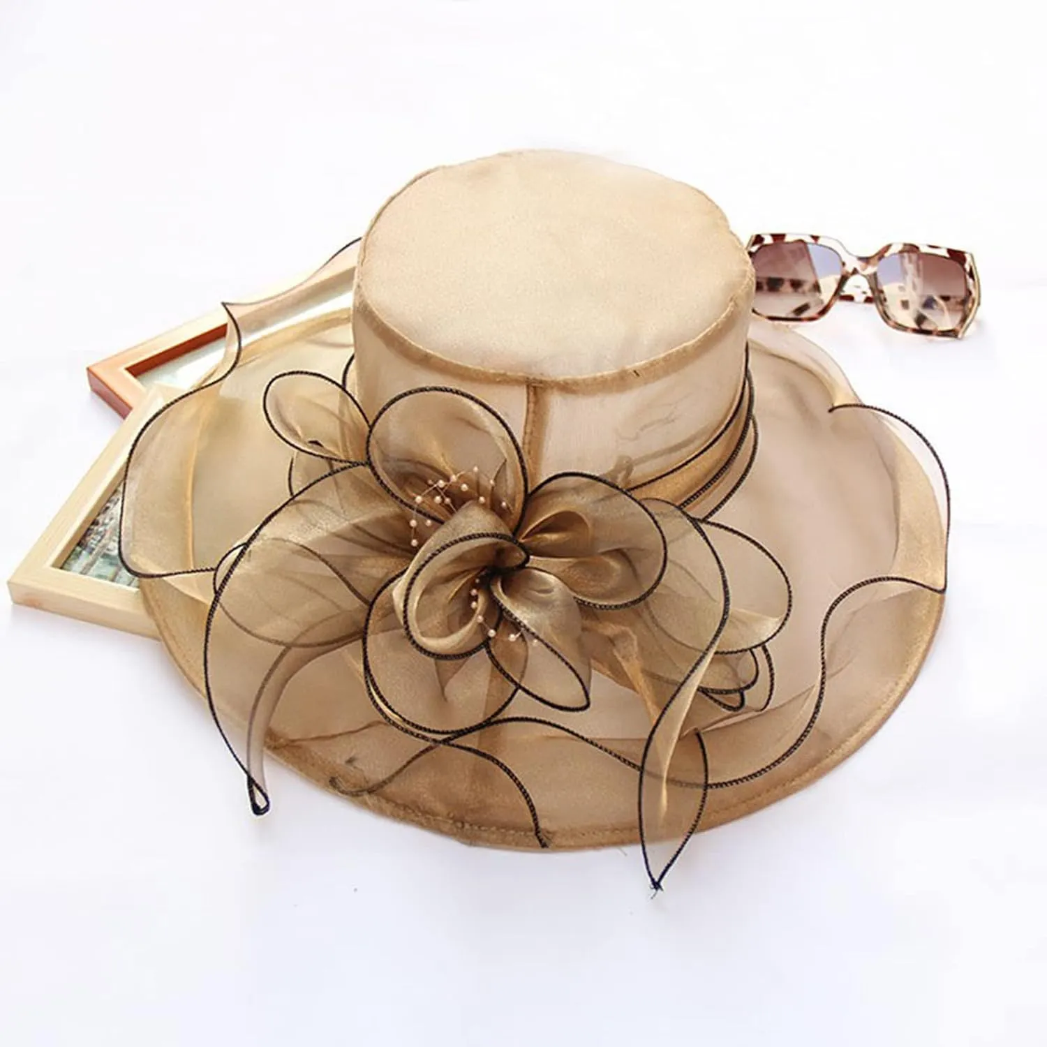 Kentucky 2025 Derby Hats for Women Ladies Organza Fascinator Tea Party Bridal Church Hat Casual Wide Brim Beach Sun Hat