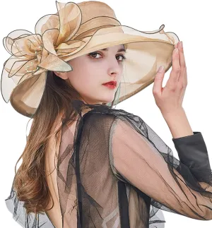 Kentucky 2025 Derby Hats for Women Ladies Organza Fascinator Tea Party Bridal Church Hat Casual Wide Brim Beach Sun Hat