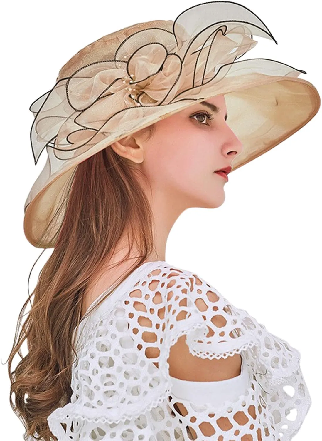 Kentucky 2025 Derby Hats for Women Ladies Organza Fascinator Tea Party Bridal Church Hat Casual Wide Brim Beach Sun Hat