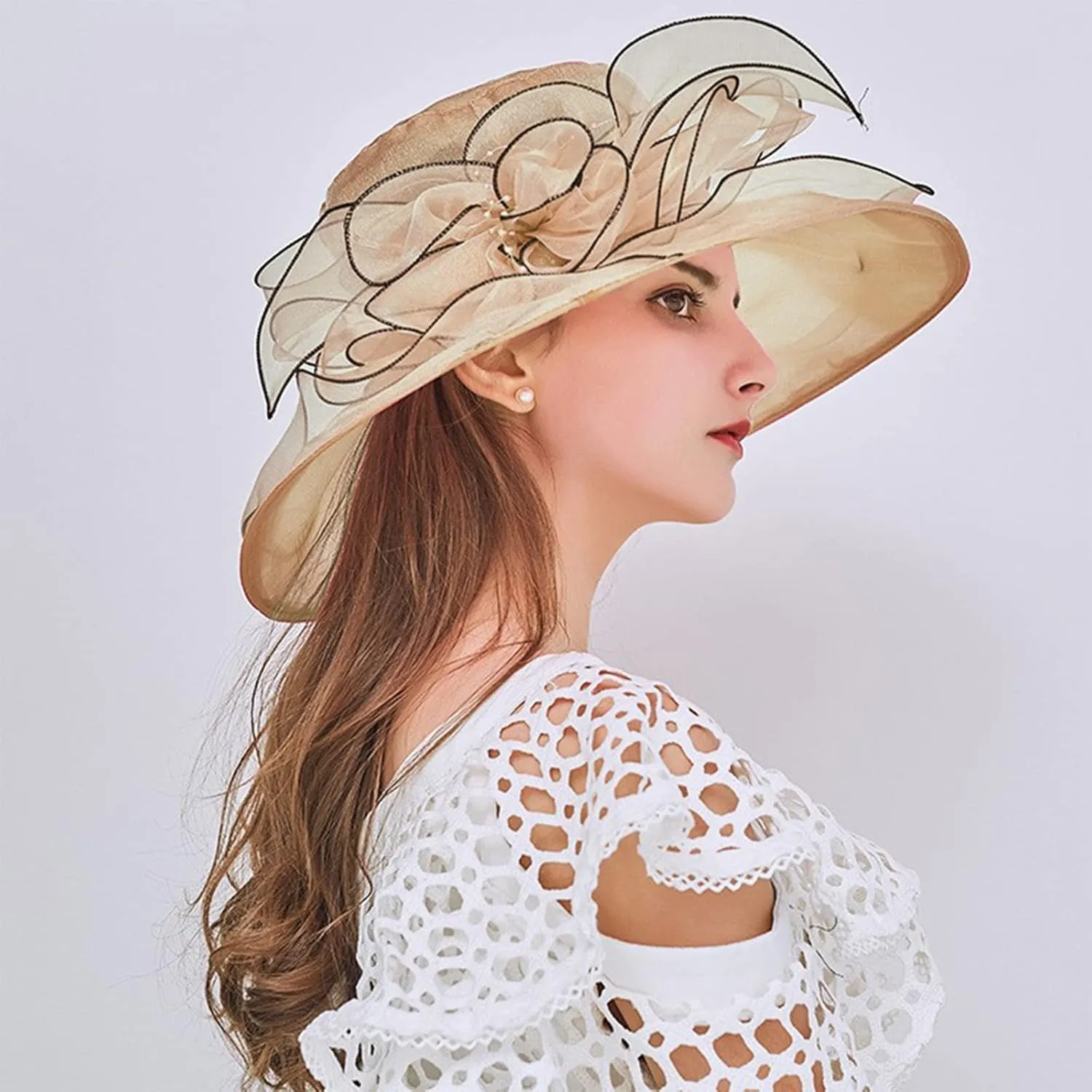 Kentucky 2025 Derby Hats for Women Ladies Organza Fascinator Tea Party Bridal Church Hat Casual Wide Brim Beach Sun Hat