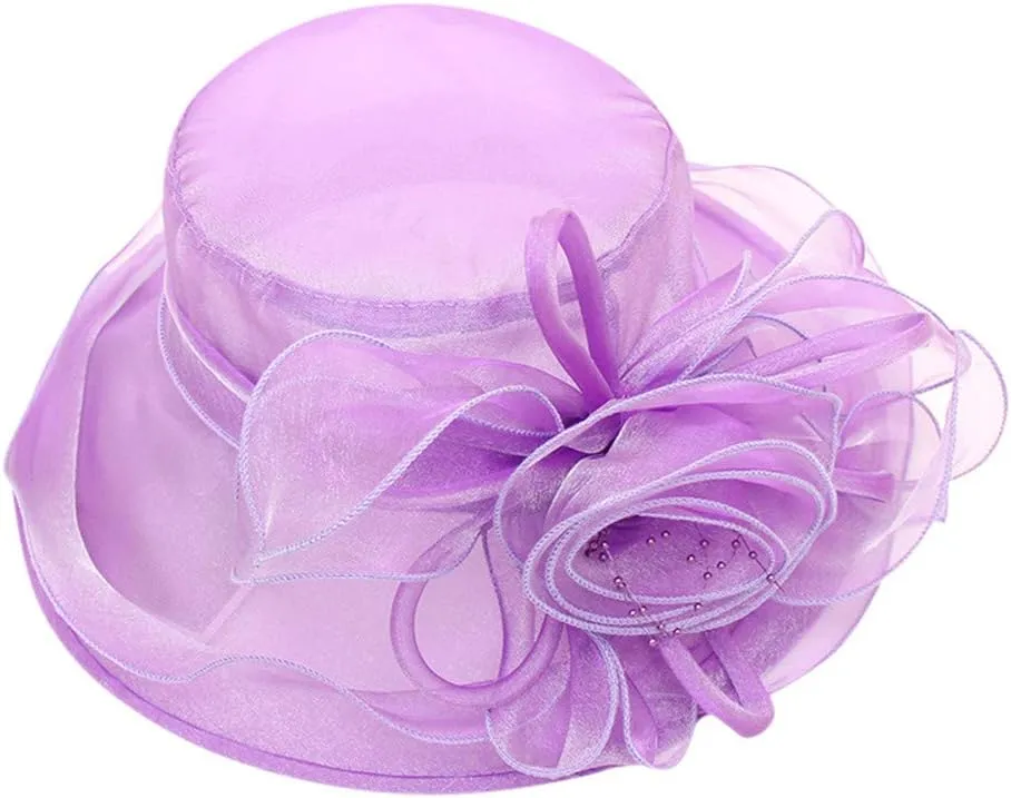 Kentucky Hat Derby Hats for Women Organza Church Fascinator Wedding Tea Party Bridal Hat Trendy Flower Wide Brim Sun Hats