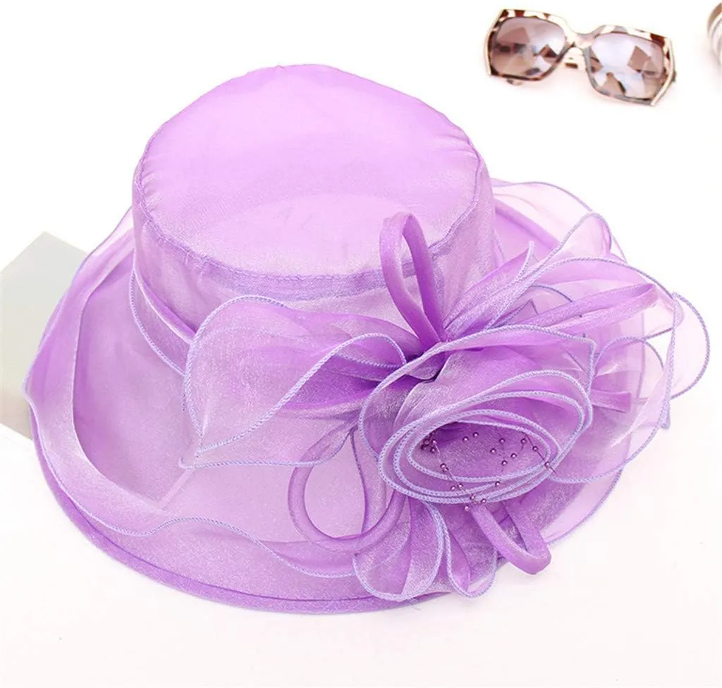 Kentucky Hat Derby Hats for Women Organza Church Fascinator Wedding Tea Party Bridal Hat Trendy Flower Wide Brim Sun Hats