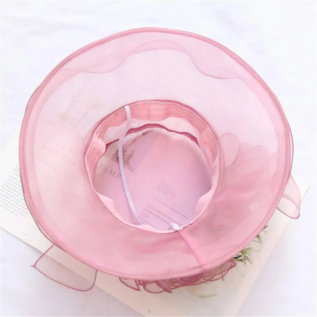 Kentucky Hat Derby Hats for Women Organza Church Fascinator Wedding Tea Party Bridal Hat Trendy Flower Wide Brim Sun Hats