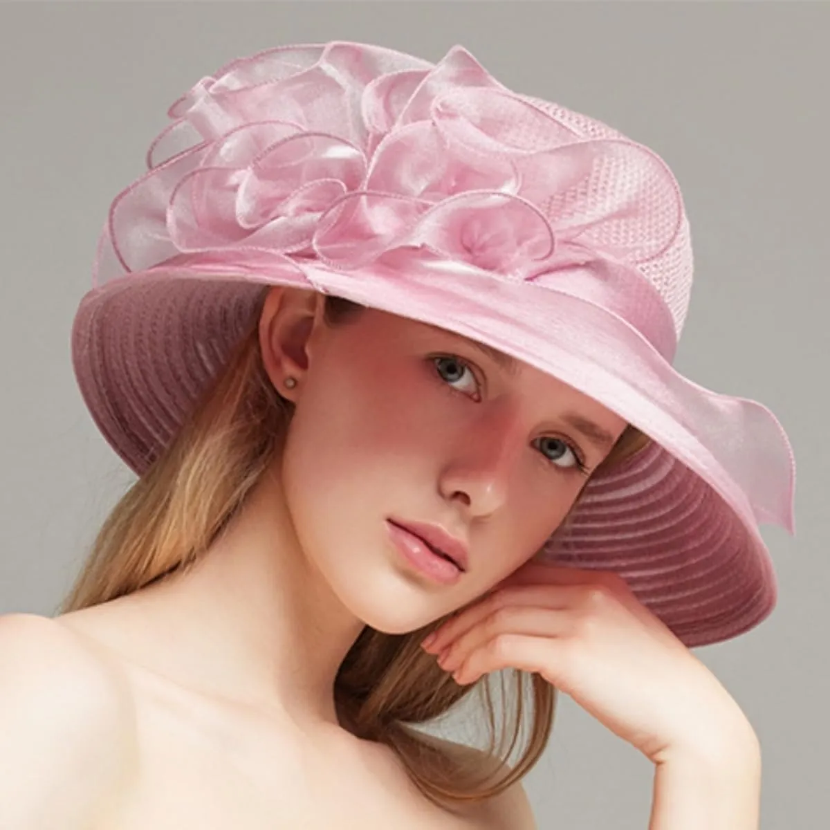 Kentucky Organza Hat for Women Church Hats Wide Brim Beach Fascinator Summer Tea Party Dress Hat