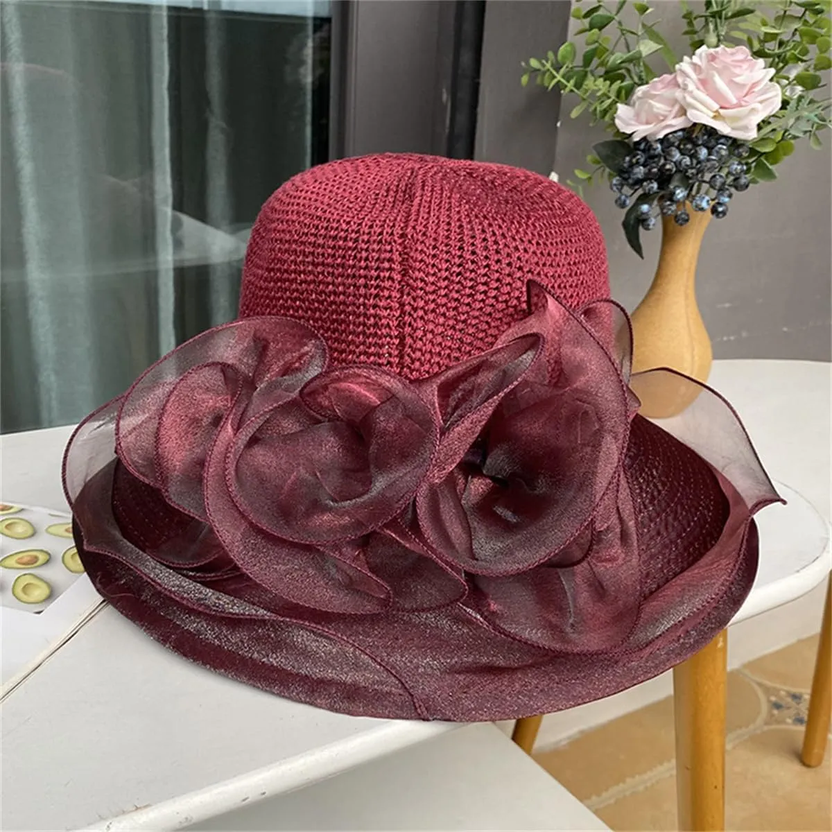 Kentucky Organza Hat for Women Church Hats Wide Brim Beach Fascinator Summer Tea Party Dress Hat