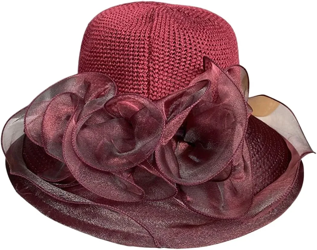 Kentucky Organza Hat for Women Church Hats Wide Brim Beach Fascinator Summer Tea Party Dress Hat