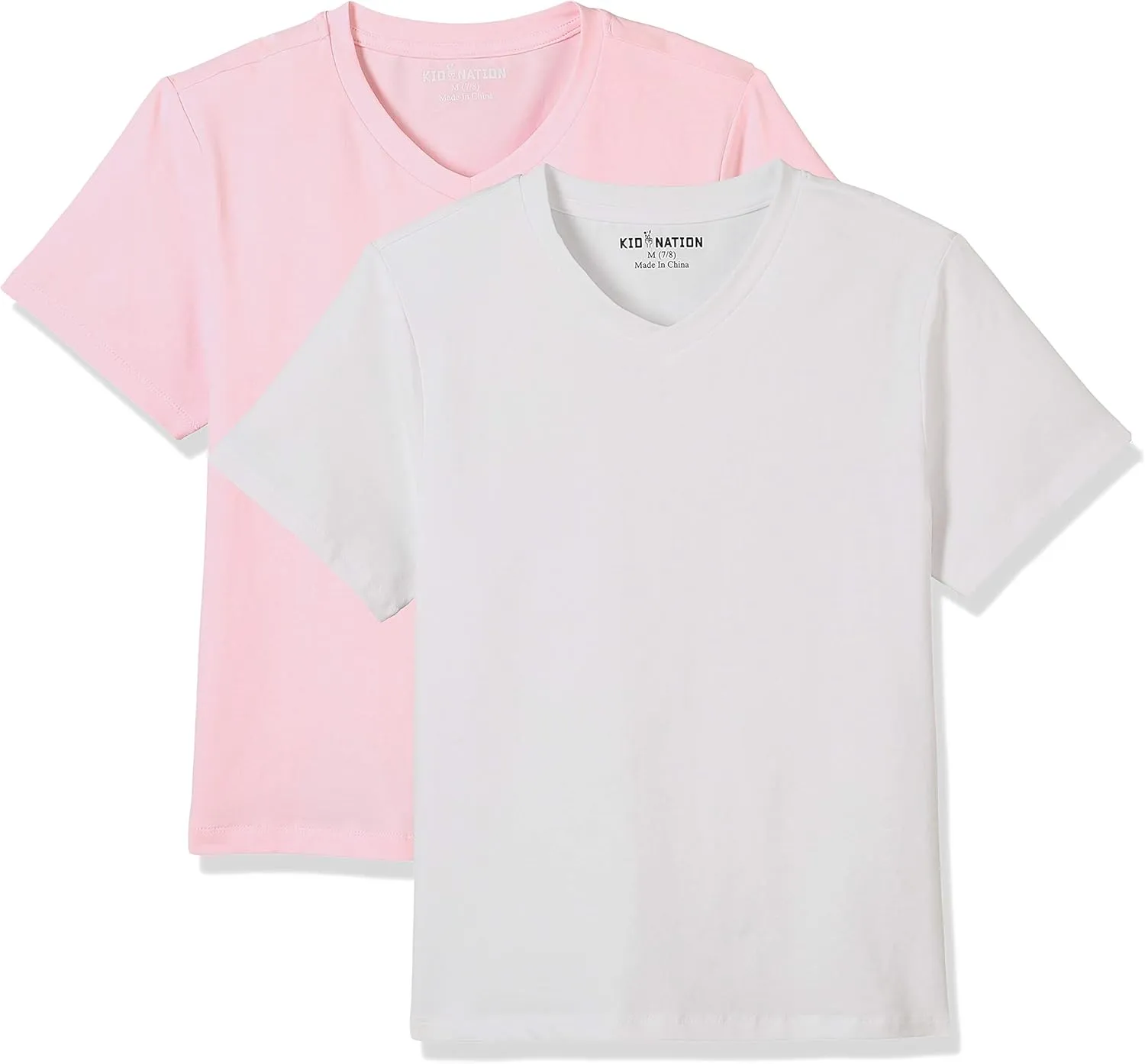 Kid Nation Kids Unisex 2 Packs and 3 Packs Soft Cotton with Elastane Short Sleeve V Neck T Shirts 4-12 Years