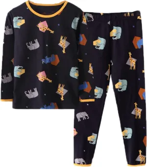 Kids Boys' Long Sleeve Cotton ajamas Set Toddler Baby Cute Animals Slepwear js Loungwear Fall Outfits 2 Piece